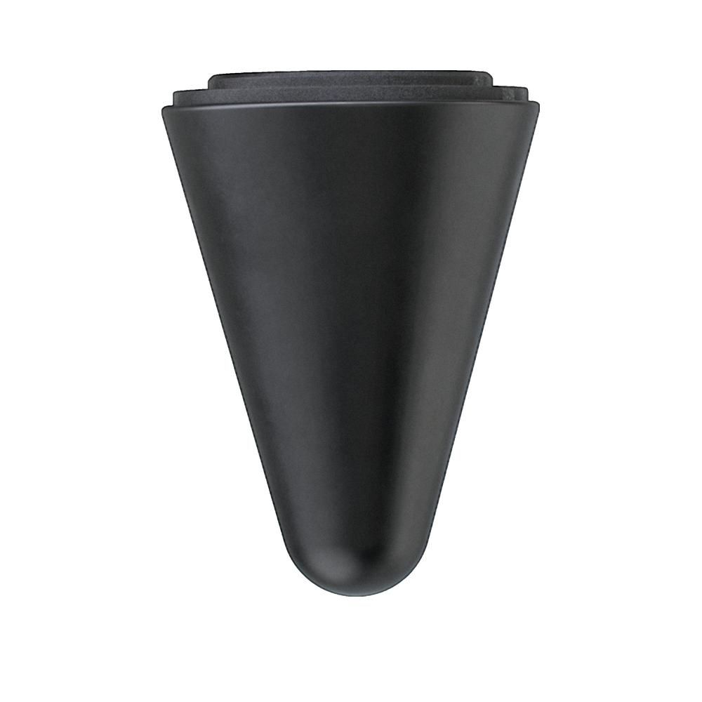 Zwarte, conische massage-opzet. Bovenkant plat, onderkant afgerond. Van kunststof.