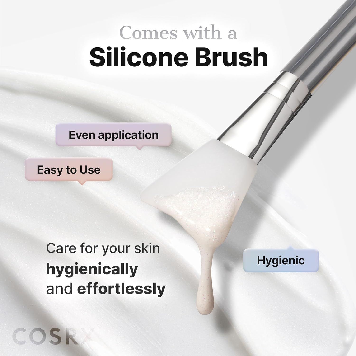 Brosse en silicone avec PDRN Exosome Skinplaning Glaze Mask. Pour une application uniforme et hygiénique.