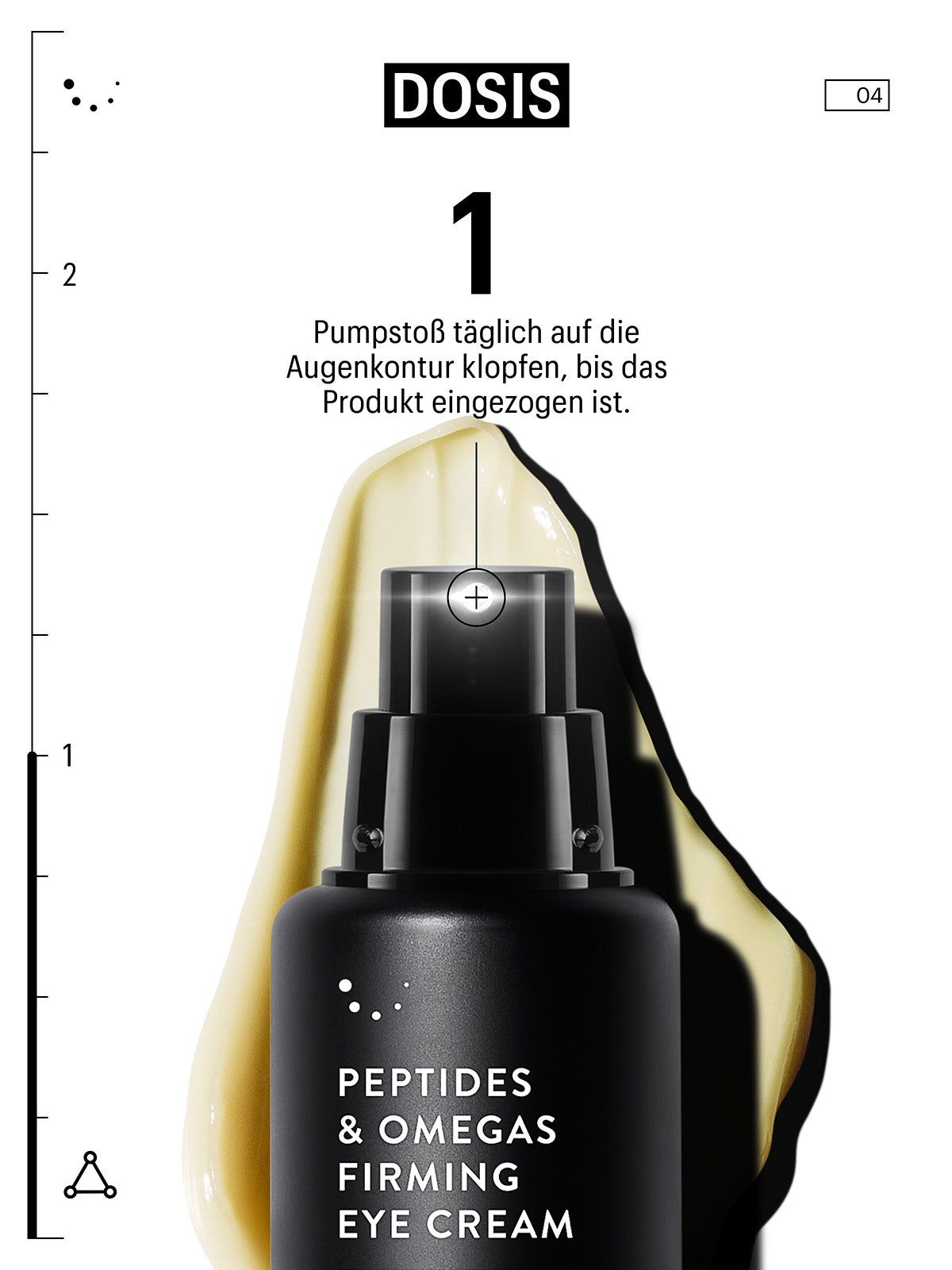 Zwarte fles: Peptides & Omegas Firming Eye Cream. Tekst: ALLIES OF SKIN. 4 Firming Peptides + Omegas Complex.
