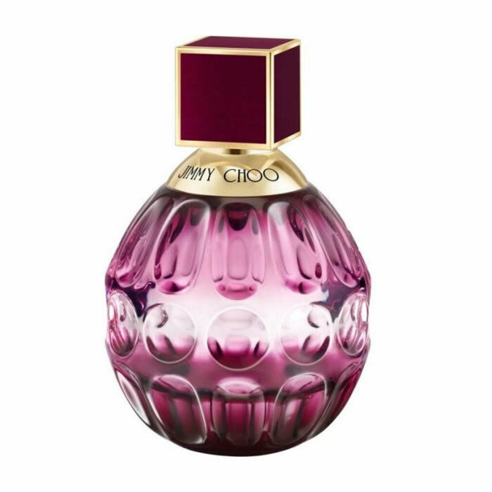 Roze ronde fles van Jimmy Choo Fever Eau de Parfum. Vierkante dop. Gouden hals.