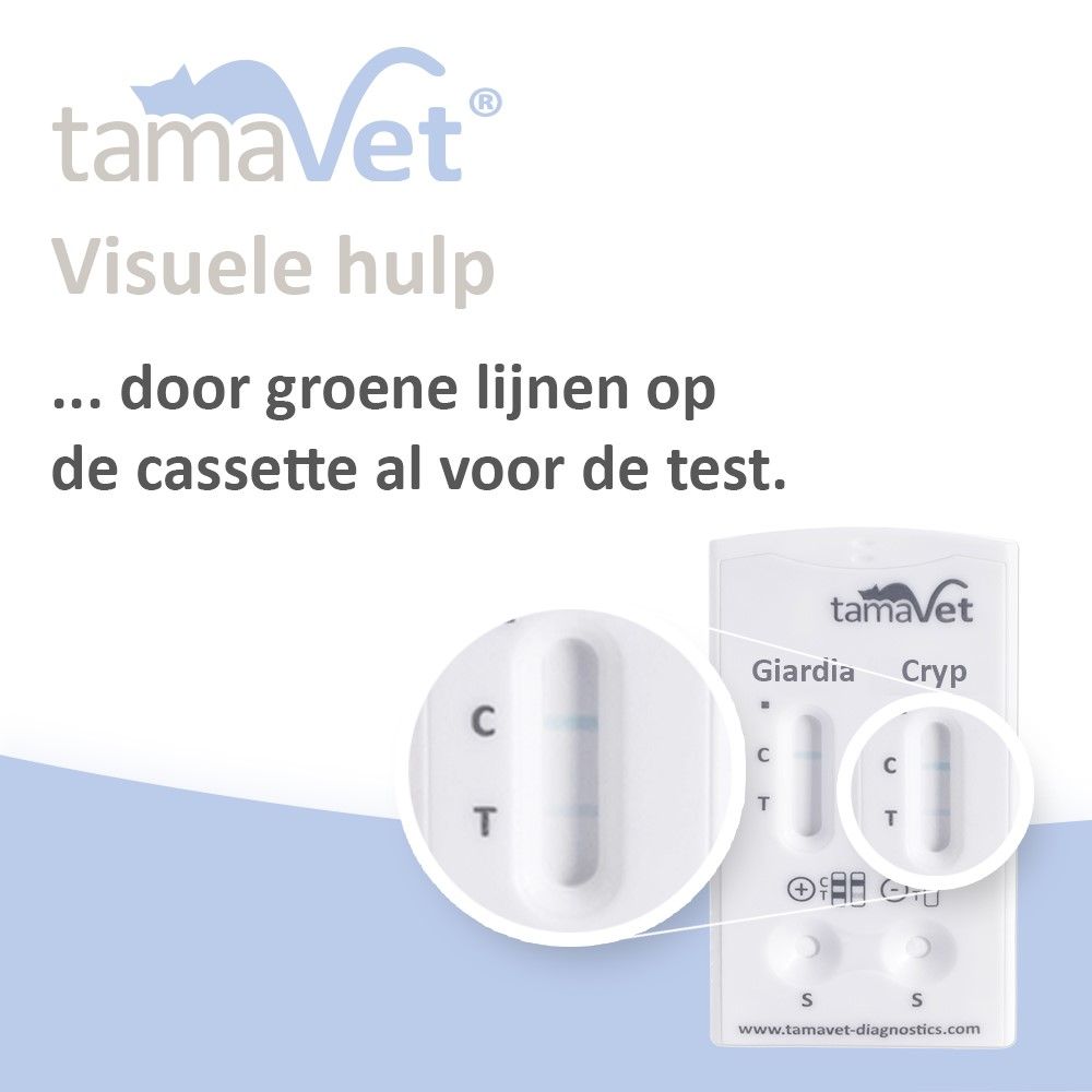 Instructies: Vloeistof op teststrip aanbrengen. Bij te veel ontlasting een swab gebruiken.