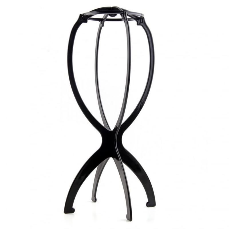 Support de perruque noir pliable.