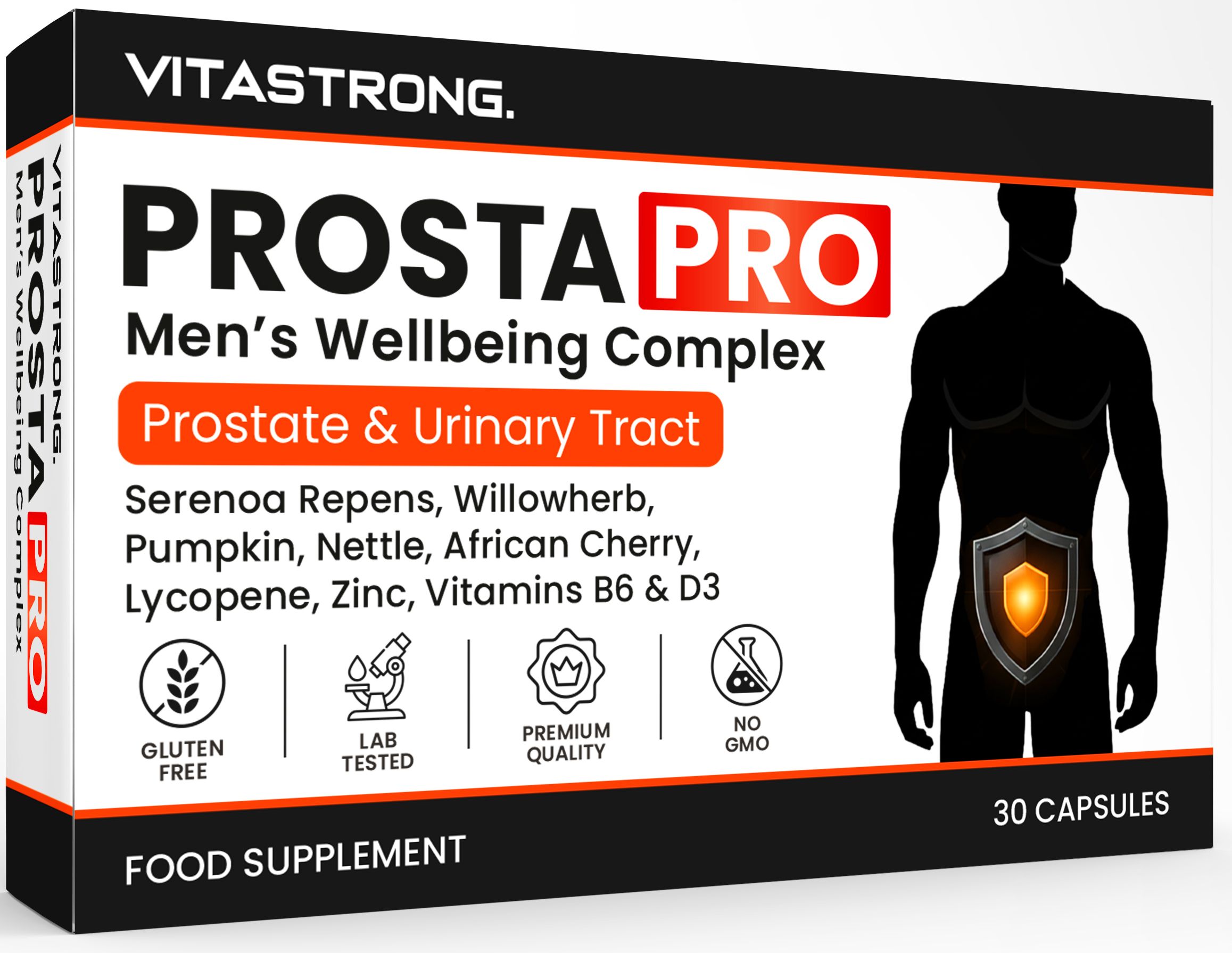 Vitastrong Prosta Pro verpakking met 30 capsules, voor prostaat en urinewegen.