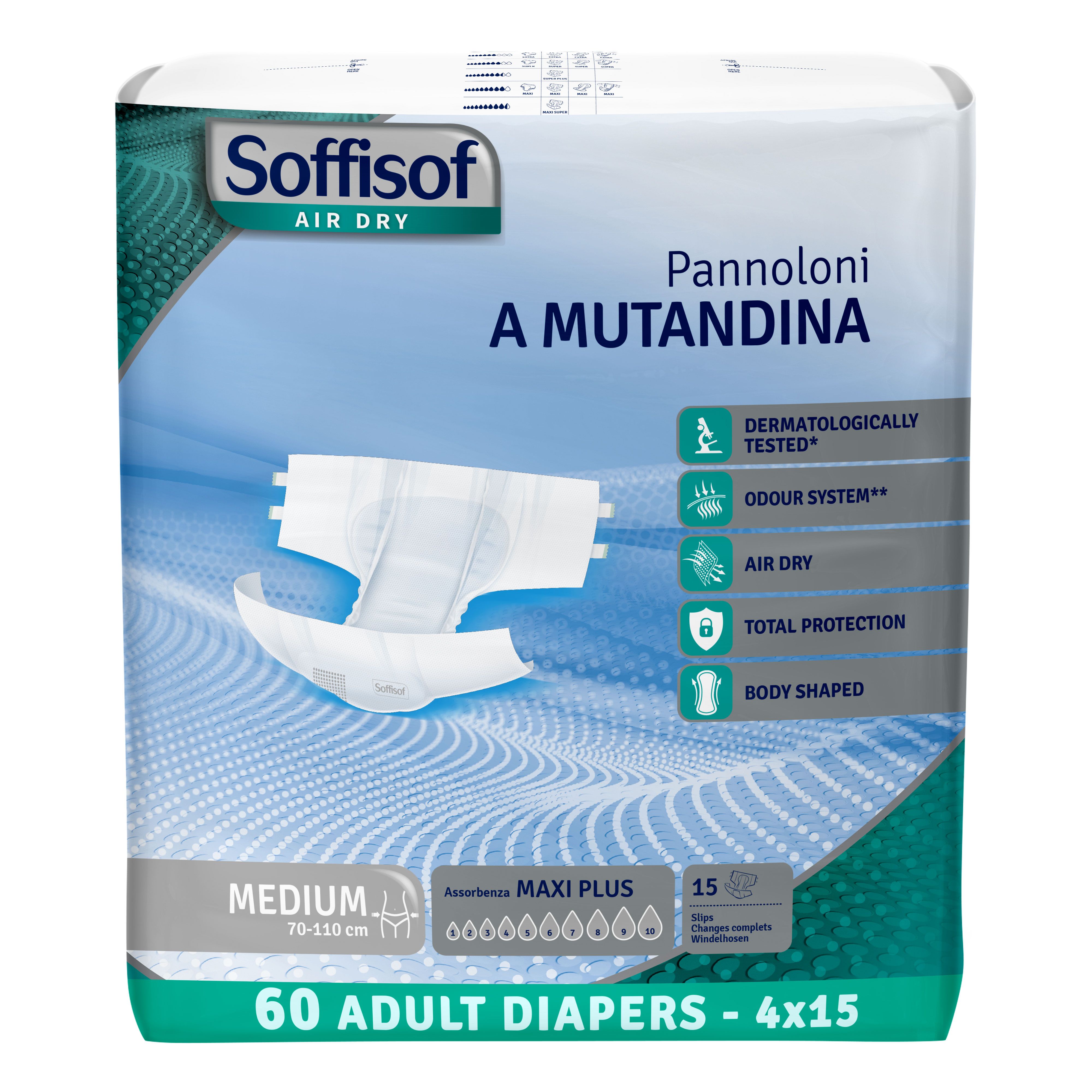 Soffisof Air Dry luiers. Verpakking van 60, maat Medium. Dermatologisch getest, geurcontrole.