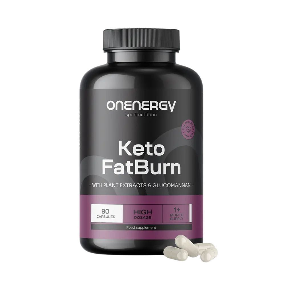 Bouteille noire avec capsules OnEnergy Keto FatBurn, 90 gélules.