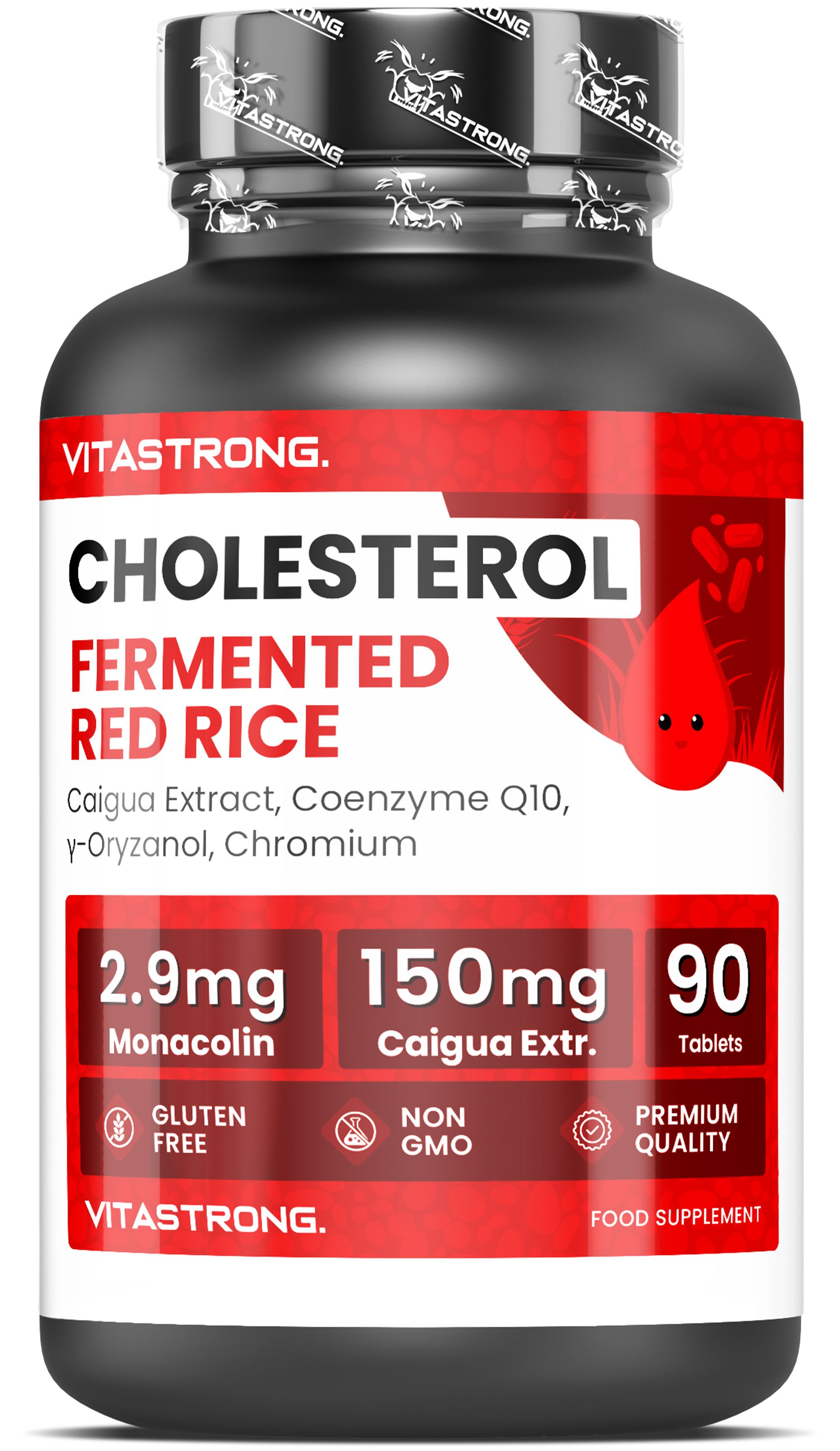 Vitastrong Cholesterol Complex: Flacon de 90 comprimés, riz rouge fermenté, CoQ10.