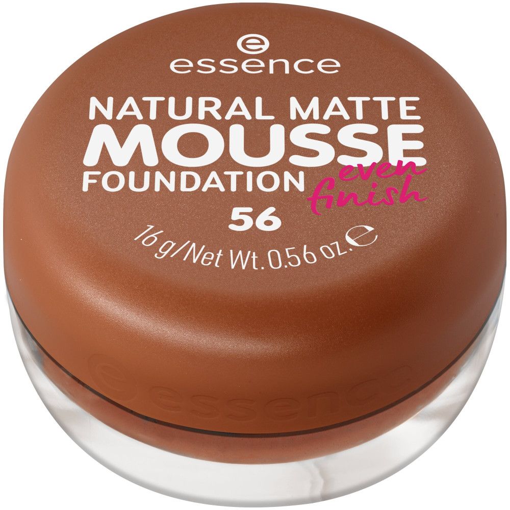 Foundationpotje met deksel. Op deksel staat "NATURAL MATTE MOUSSE FOUNDATION 56".
