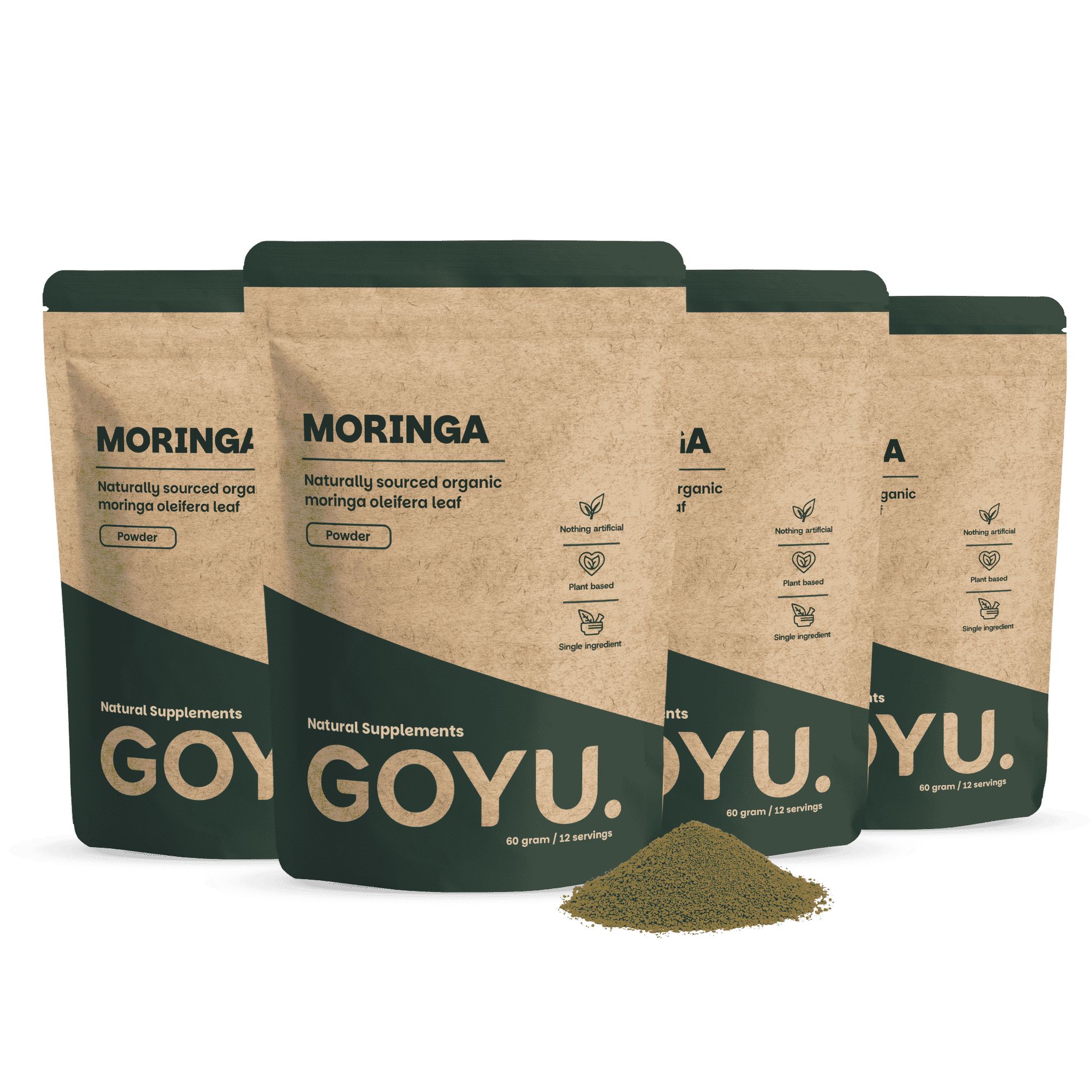Vier zakjes Moringa poeder Bio Multipack.