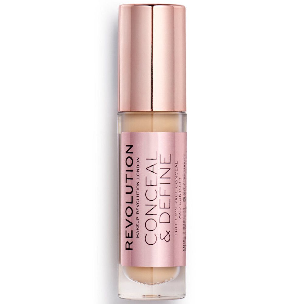 Flacon de correcteur, marque et nom du produit visibles. Teinte beige, bouchon or rose.
