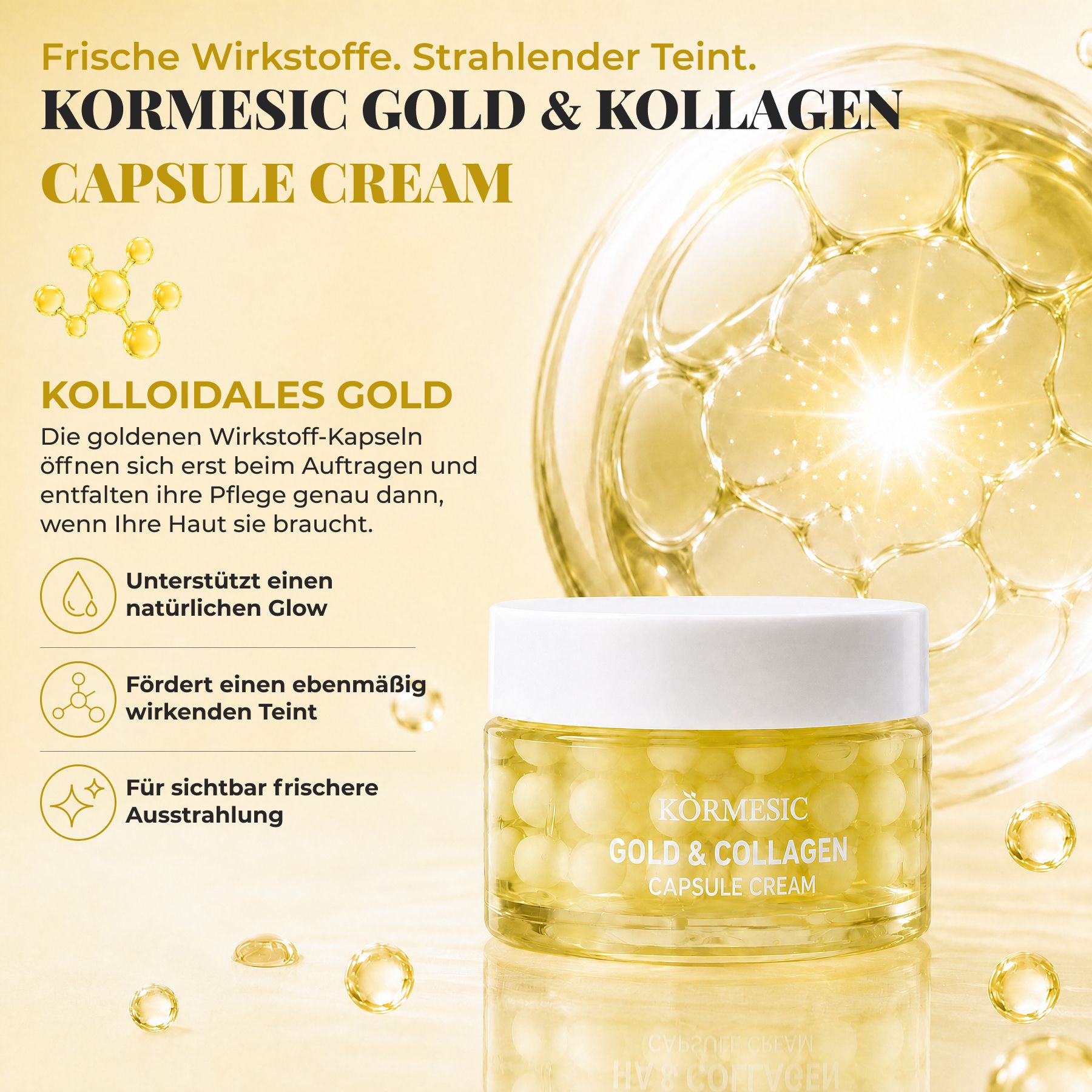 KORMESIC  Crème visage au collagène et à l'or (capsules) – Éclat radieux