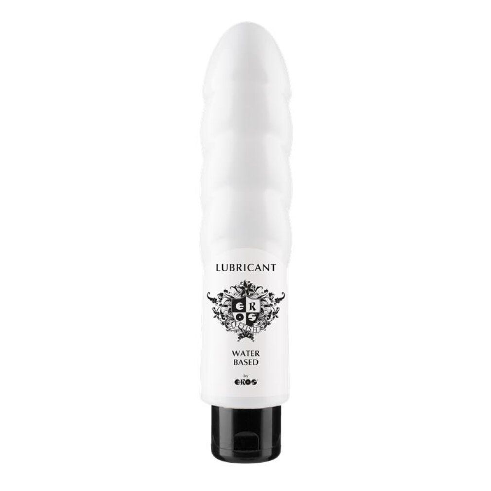 Flacon blanc à bouchon noir, contenant un lubrifiant à base d'eau.
