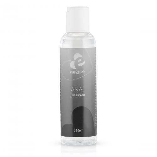 Flacon transparent avec bouchon blanc. Étiquette : Easyglide, Anal Lubricant, 150ml.