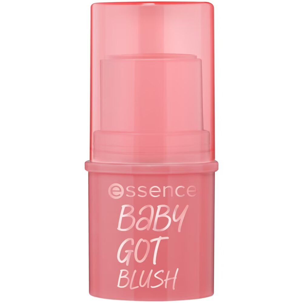 Roze blush stick met dop. Op de stick staat "essence BABY GOT BLUSH".