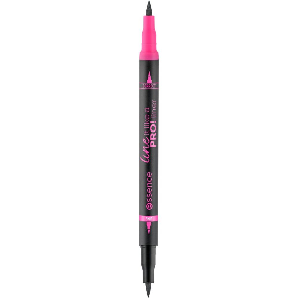 Eyeliner double embout noir et rose. Inscription: line like a PRO! et essence.
