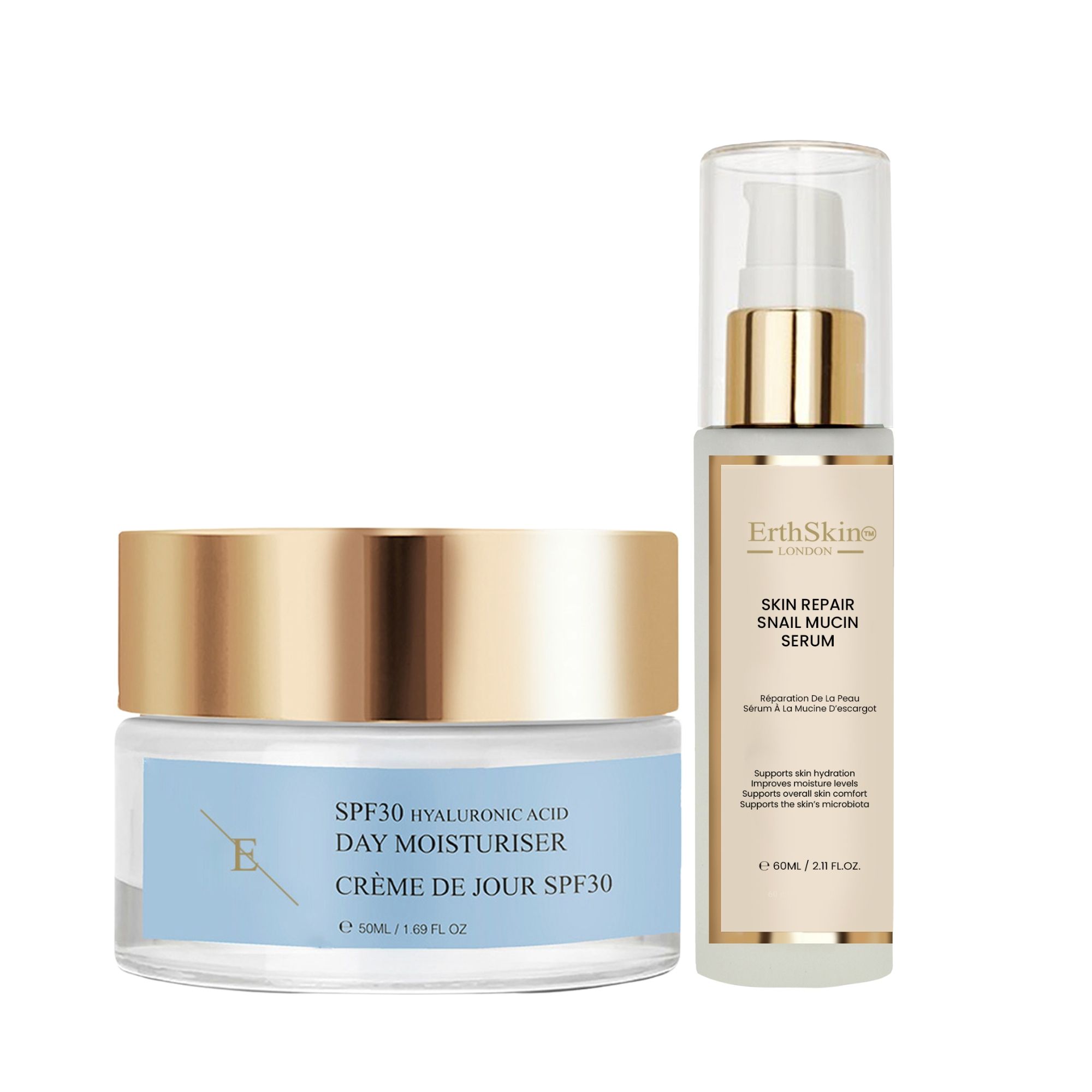 ErthSkin London Sérum réparateur à la bave d'escargot + crème de jour SPF 30