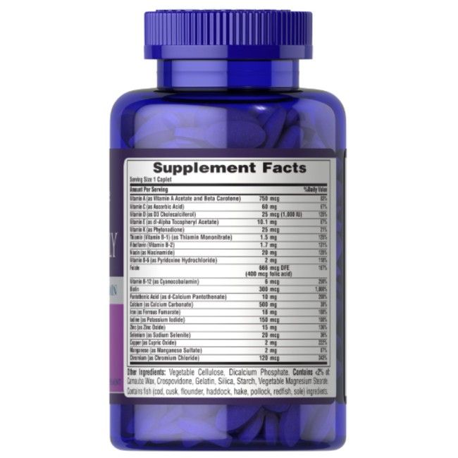 Dos de la bouteille Puritan's Pride One Daily Multivitamin avec informations nutritionnelles.