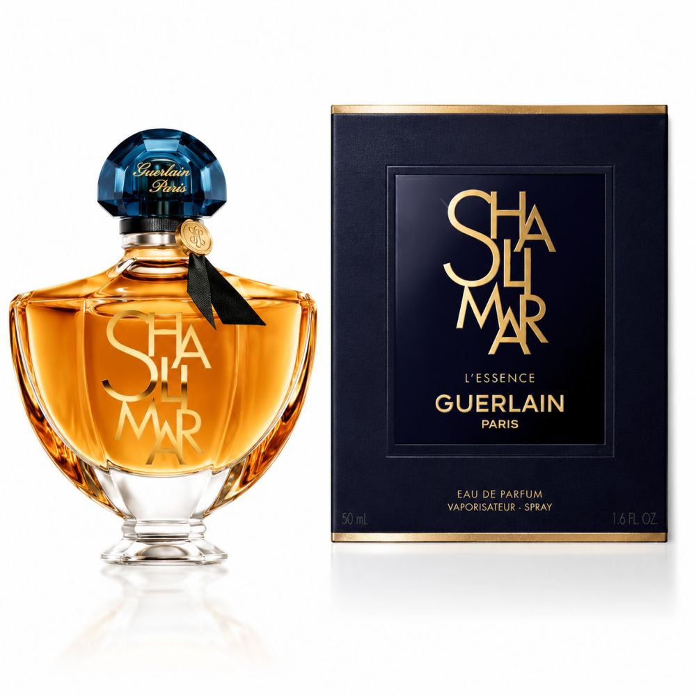 Flacon Guerlain Shalimar Essence Eau de Parfum Intense et son emballage.