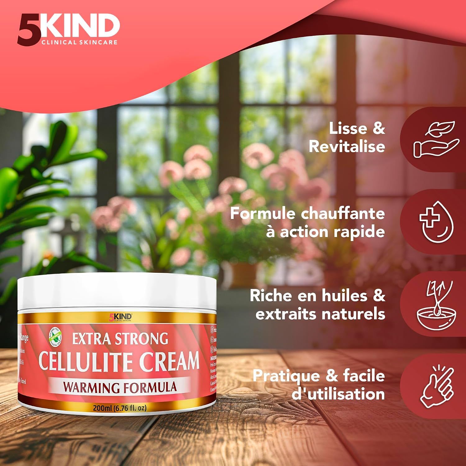 Un pot blanc étiqueté 'EXTRA STRONG CELLULITE CREAM WARMING FORMULA', 200ml.