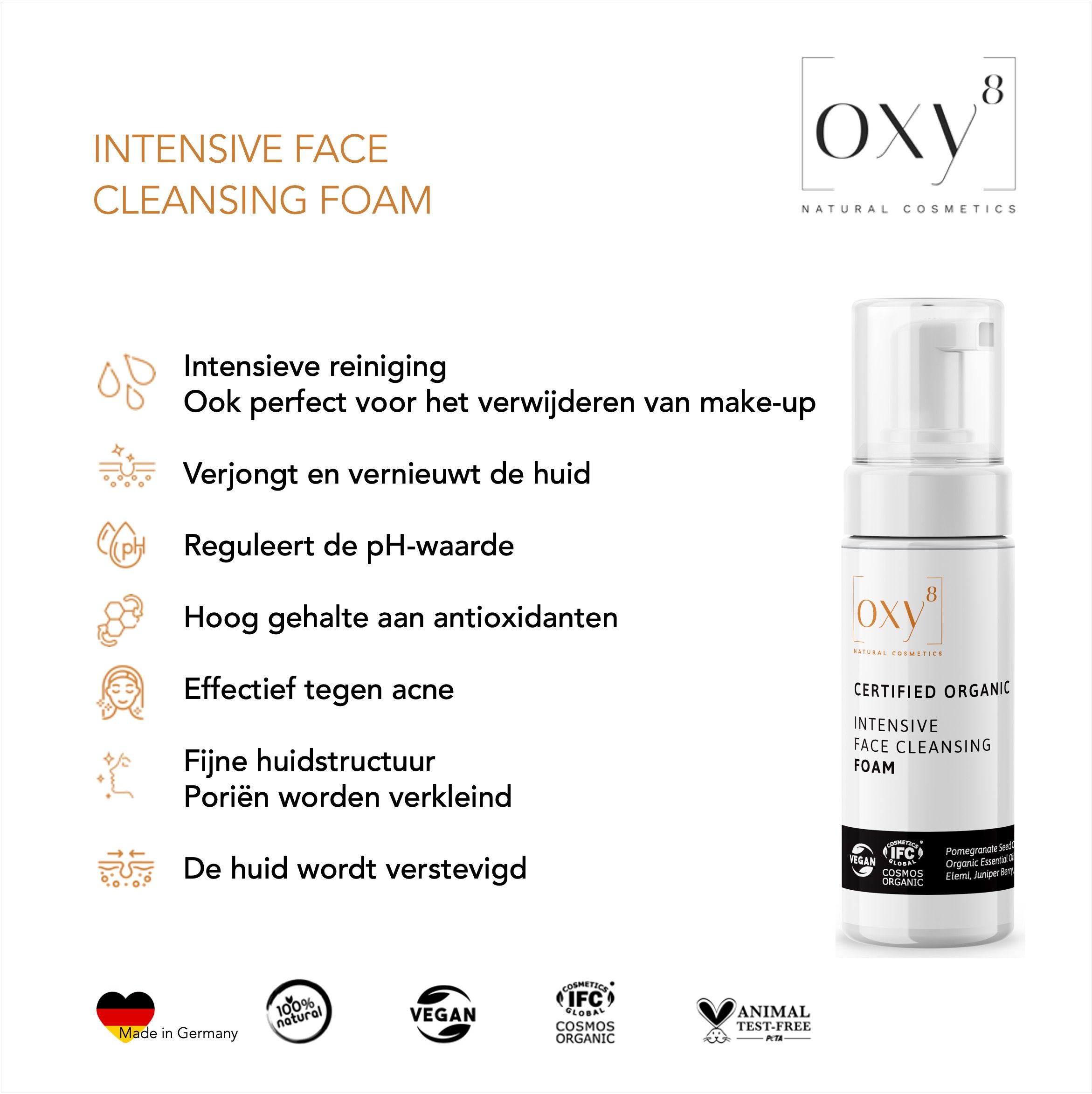 oxy8 Natural Cosmetics INTENSIVE FACE CLEANSING FOAM – Reinigingsschuim - voordeelverpakking van 2