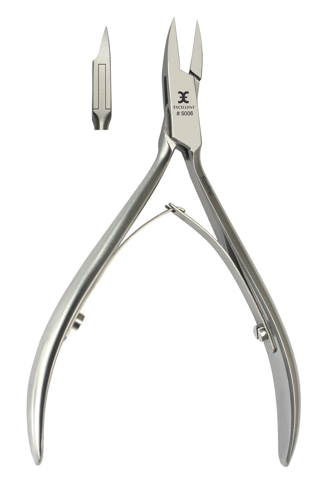 Pince à ongles en métal. Marque Excellent, modèle Schneide turmspitz. Avec pointe séparée. Argenté.