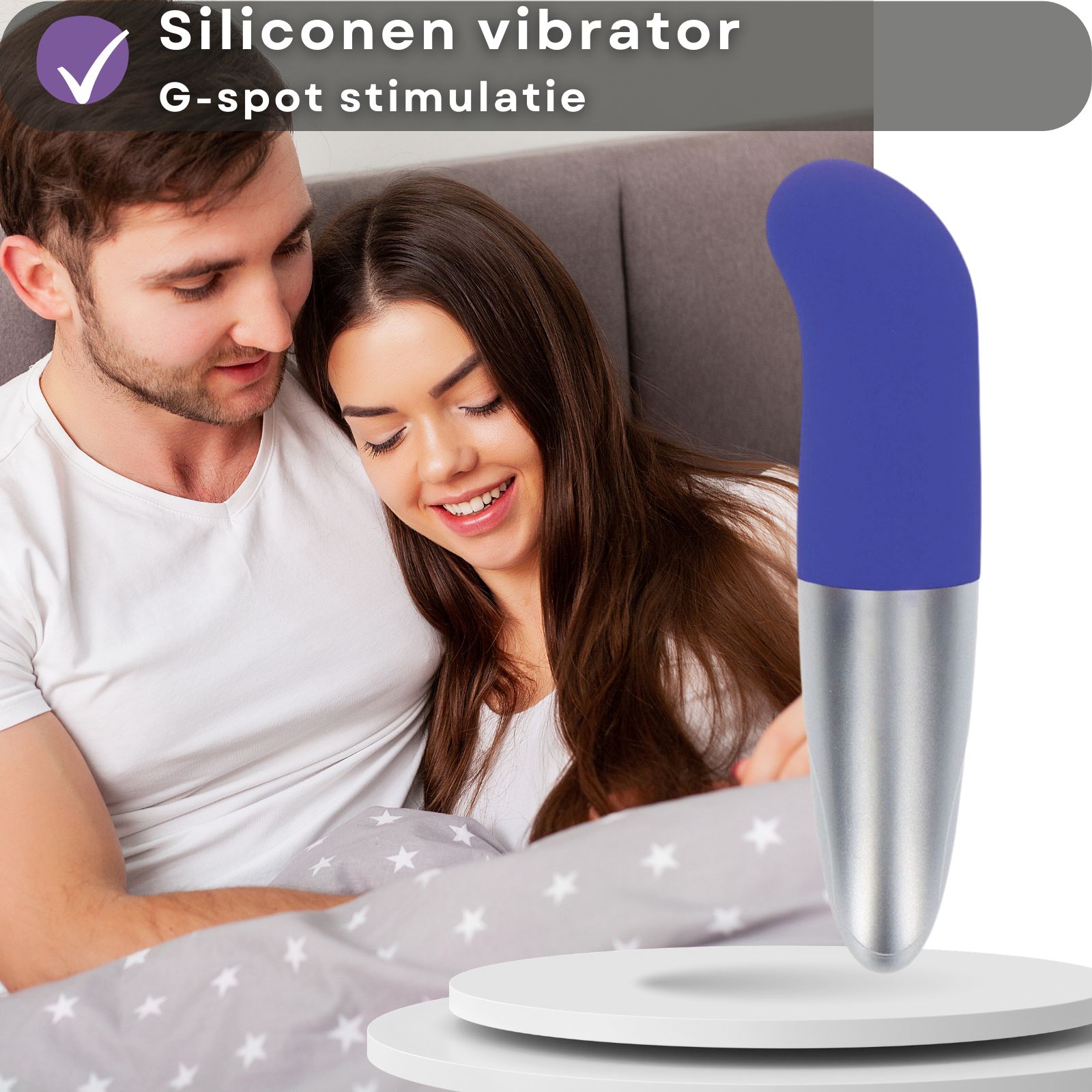 Blauwe vibrator met zilveren uiteinde. G-spot stimulatie.