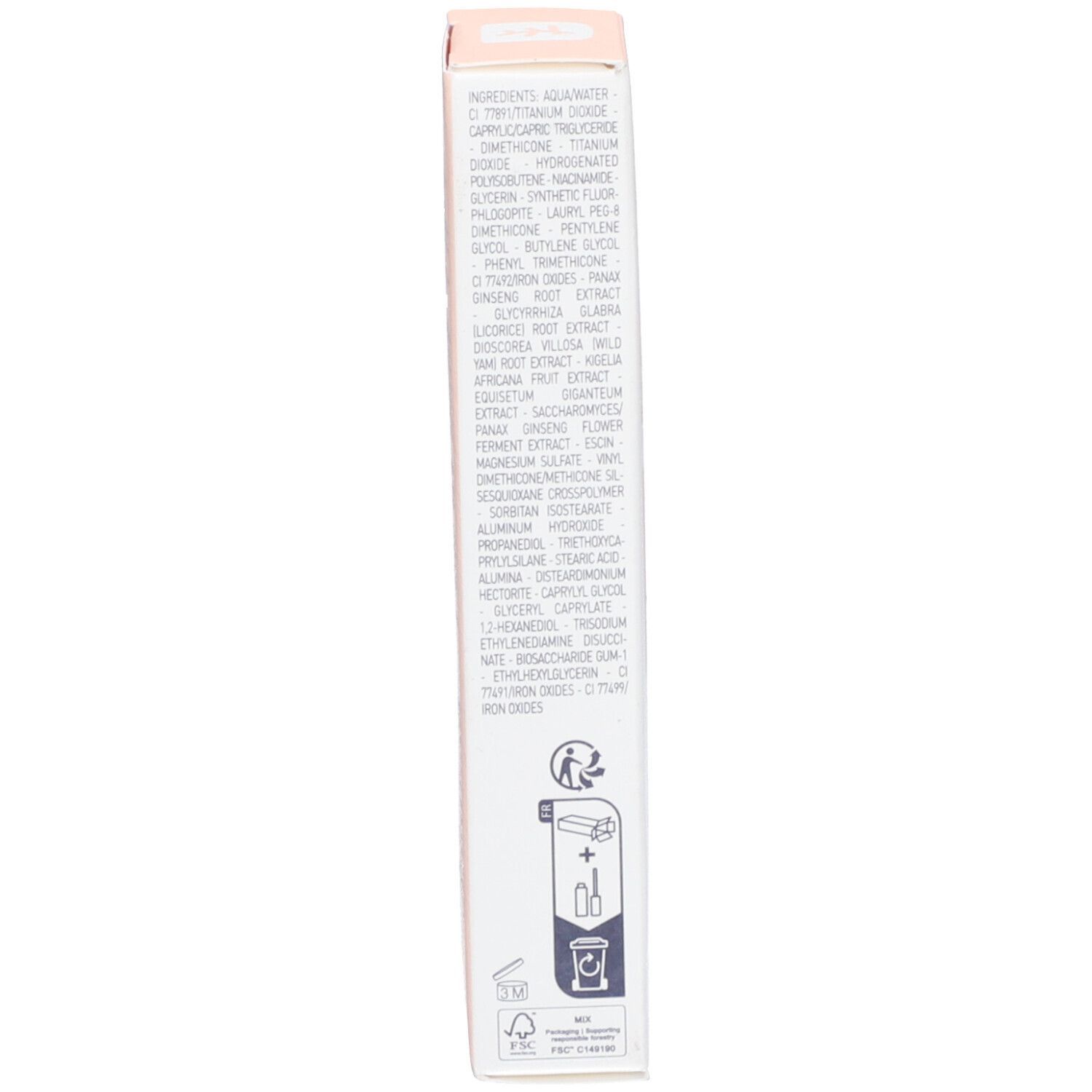 Zijkant van de Erborian SUPER BB Concealer verpakking. Tekst met ingrediënten en info. Witte achtergrond.