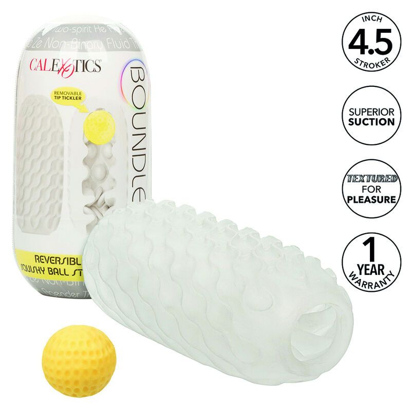 Emballage et masturbateur avec tickler amovible. "4.5 INCH STROKER", "SUPERIOR SUCTION", "TEXTURED FOR PLEASURE", "1 YEAR WARRANTY".