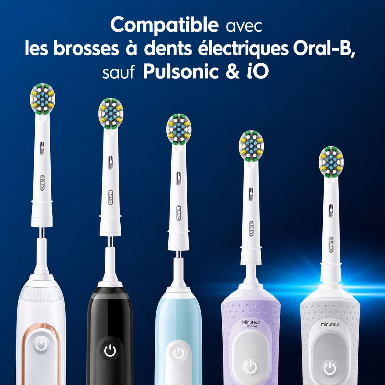 Compatibilité brosses Oral-B PRO avec brosses électriques (sauf Pulsonic & iO).