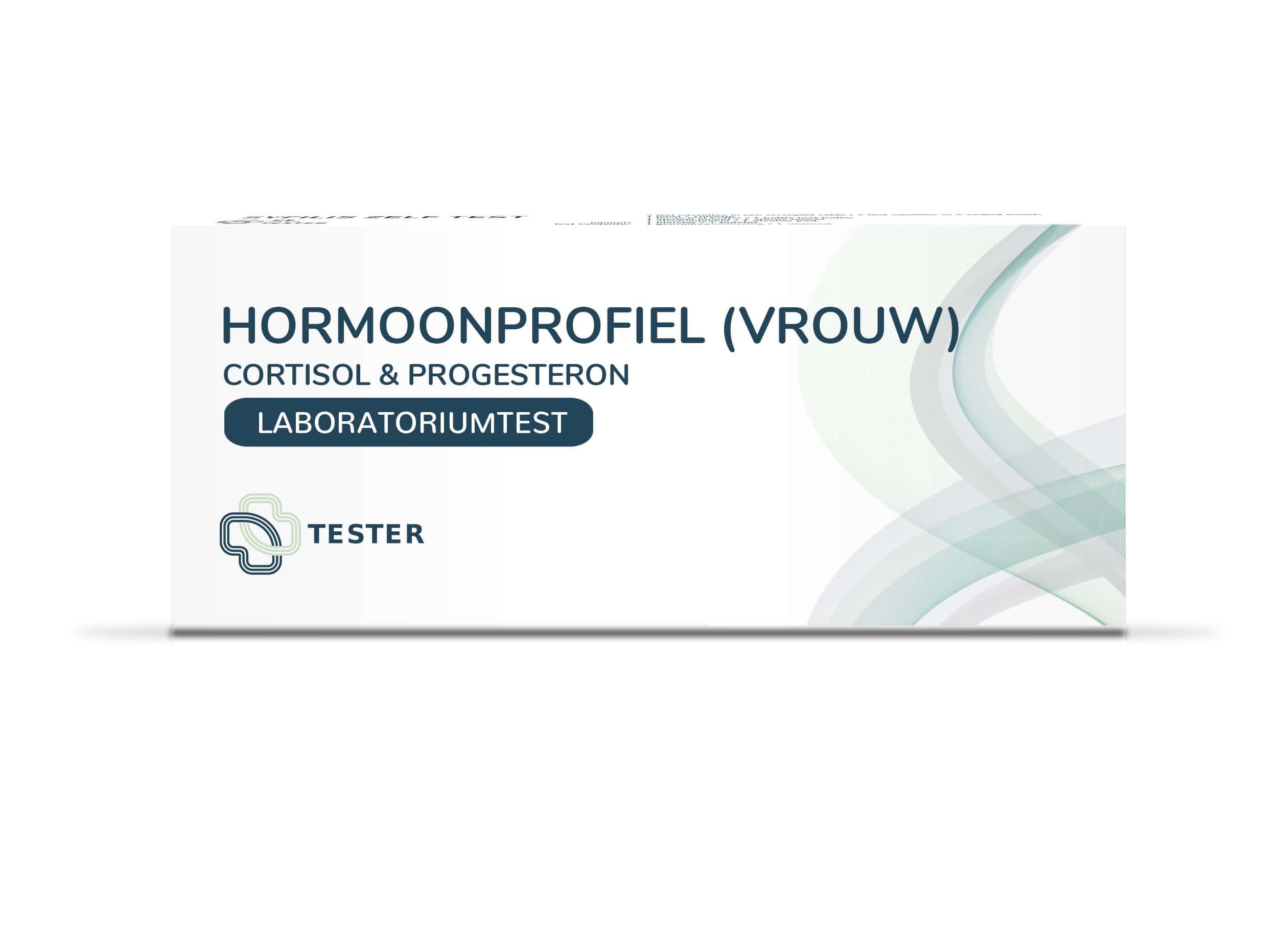 Verpakking van hormoonprofieltest voor vrouwen, Cortisol & Progesteron, labtest.