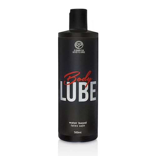 Bouteille noire de Cobeco Body Lube, à base d'eau, compatible latex, 500ml.
