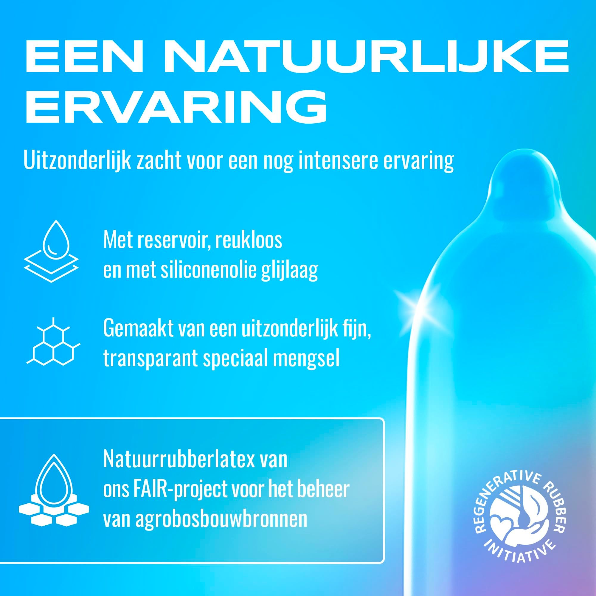 Transparant condoom met siliconenolie, vegan, natuurrubber.