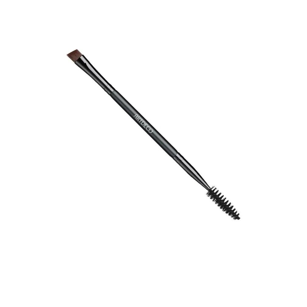 Pinceau à sourcils double. Une extrémité avec une brosse biseautée, l'autre avec une brosse en spirale. Manche noir avec inscription Artdeco.