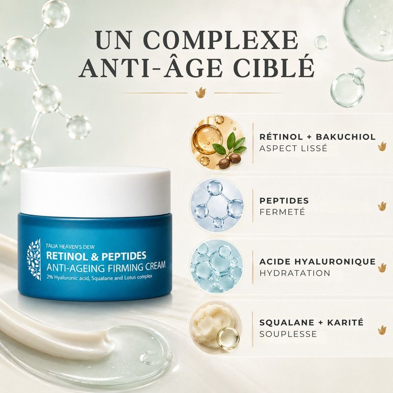 Crème anti-âge raffermissante au rétinol et peptides.
