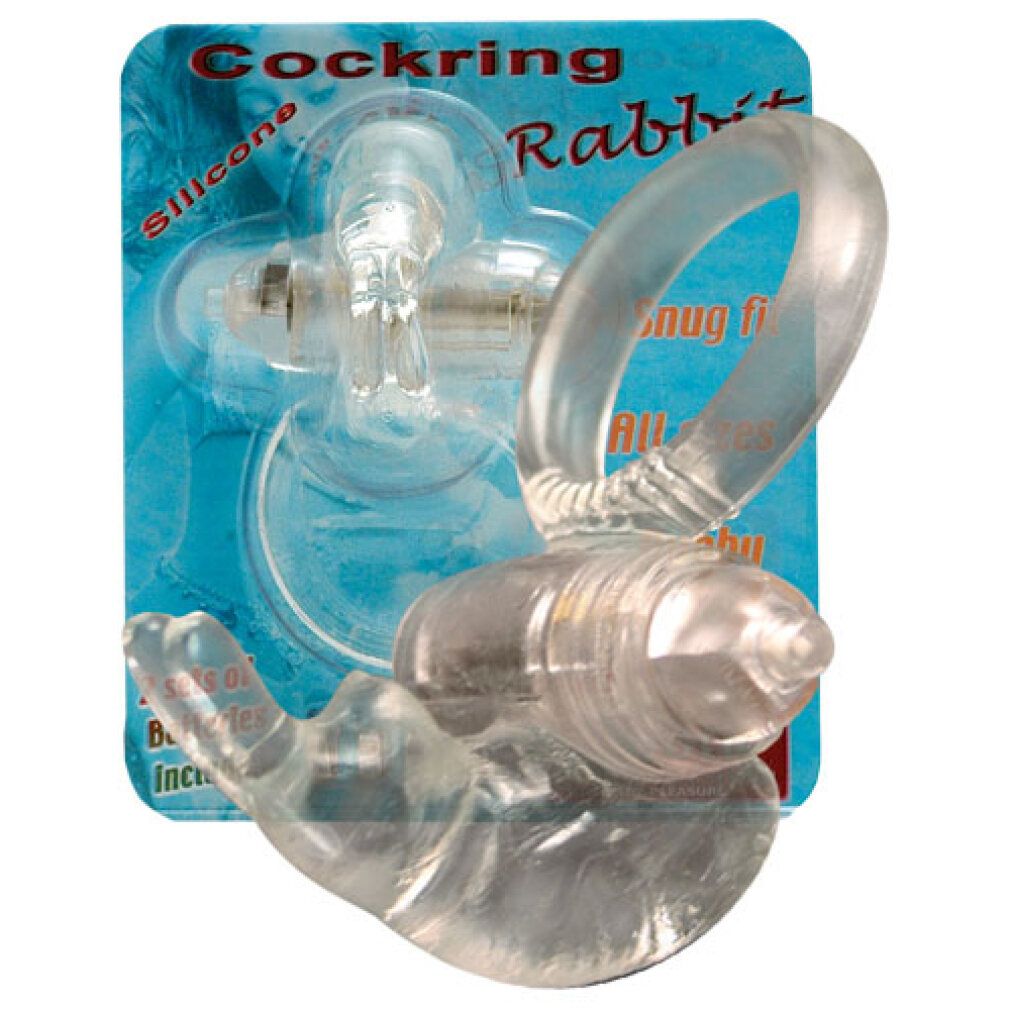 Cockring transparent avec accessoire oreilles de lapin en blister.