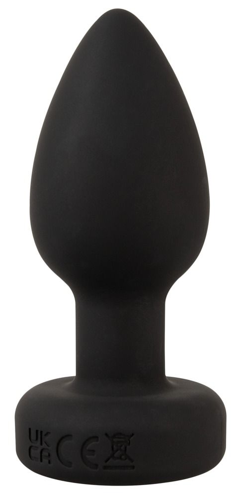 Arrière d'un bouchon anal noir avec marquages CE et UKCA.