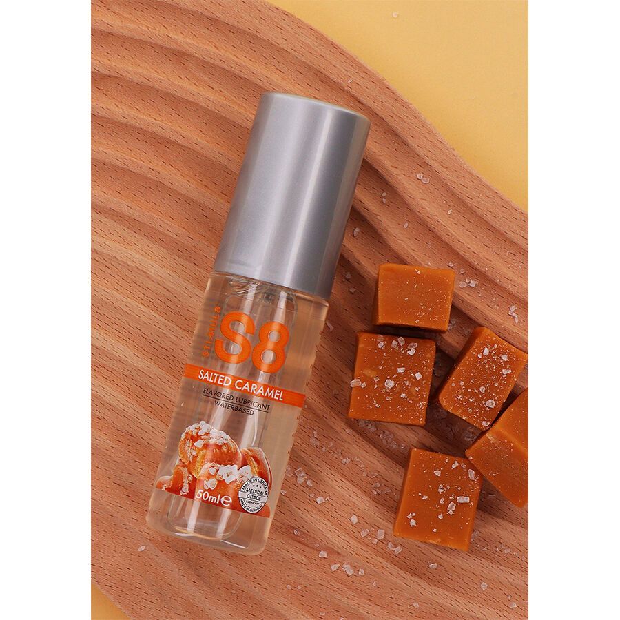 Gel lubrifiant S8 Caramel Salé, 50ml, à base d'eau, avec morceaux de caramel.