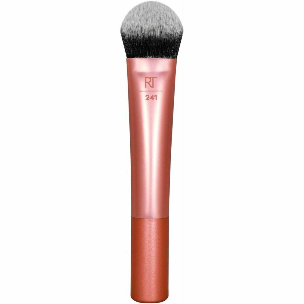Make-up kwast met roze handvat en grijs-zwarte borstelharen. Op het handvat staat "RT 241".