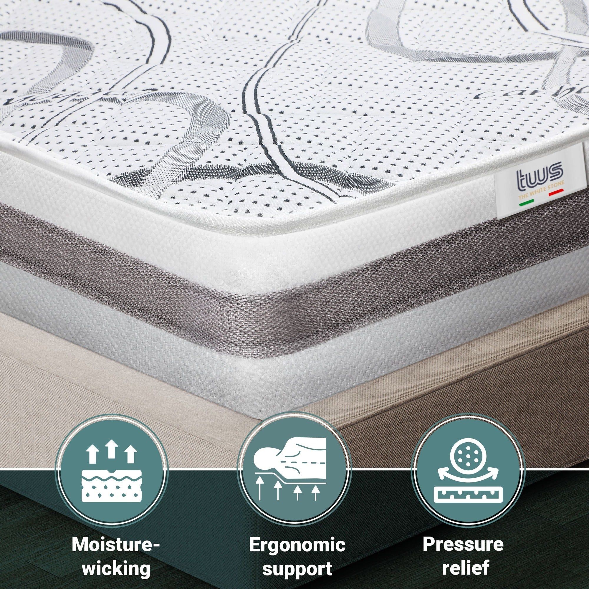 The White Stone Orthopedisch Matras 150x190 cm Medium Stevigheid | Hoogte 16 cm