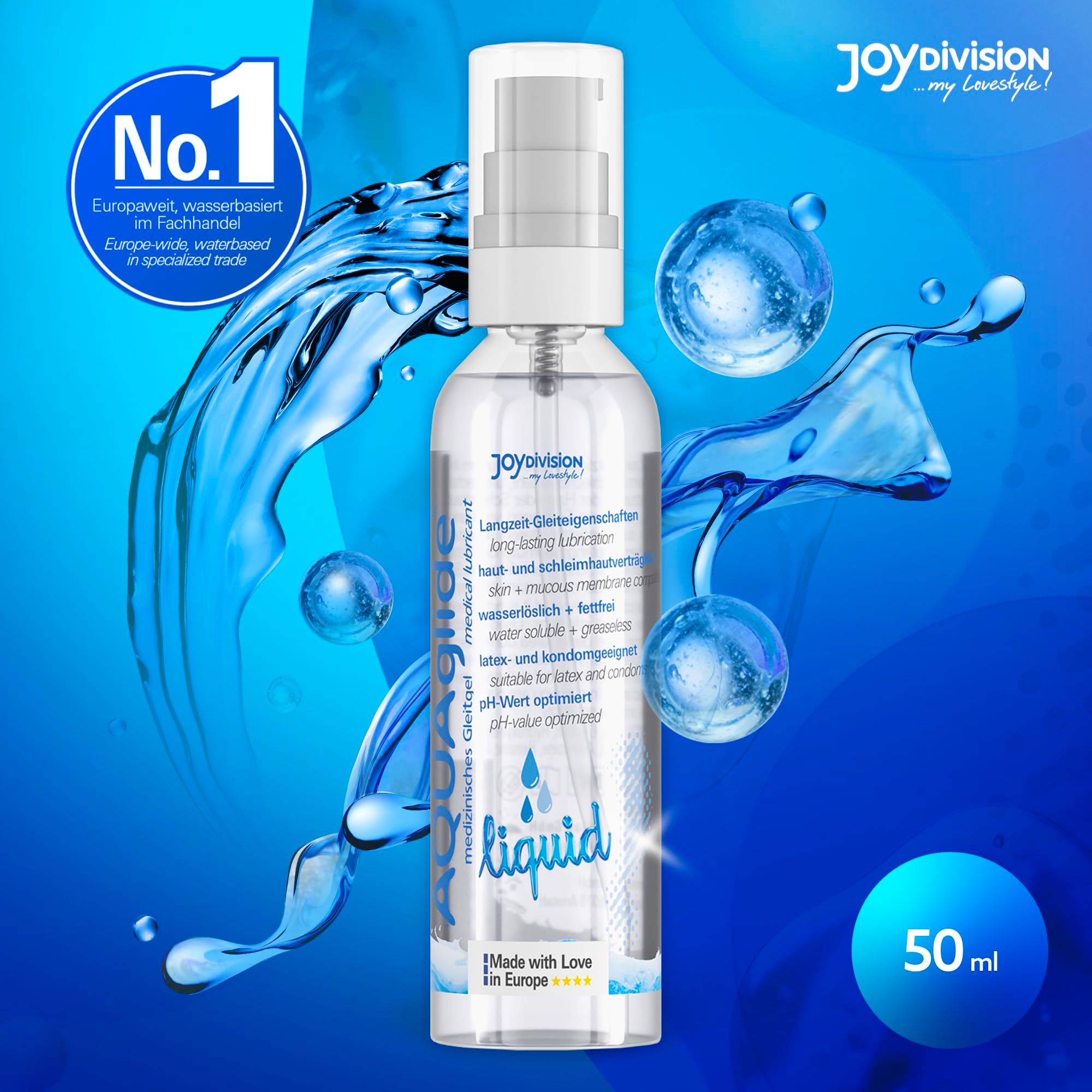 Joydivision AQUA GLIDE Liquid glijmiddel met waterspetters, 50ml.
