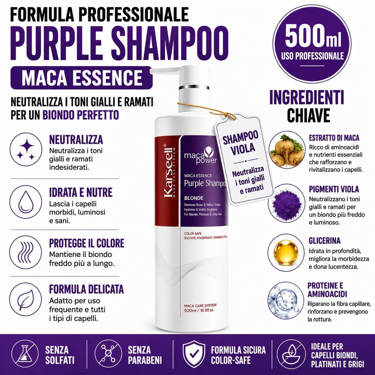 KARSEELL Shampooing Violet Anti-jaunissement pour Cheveux Blonds et Gris