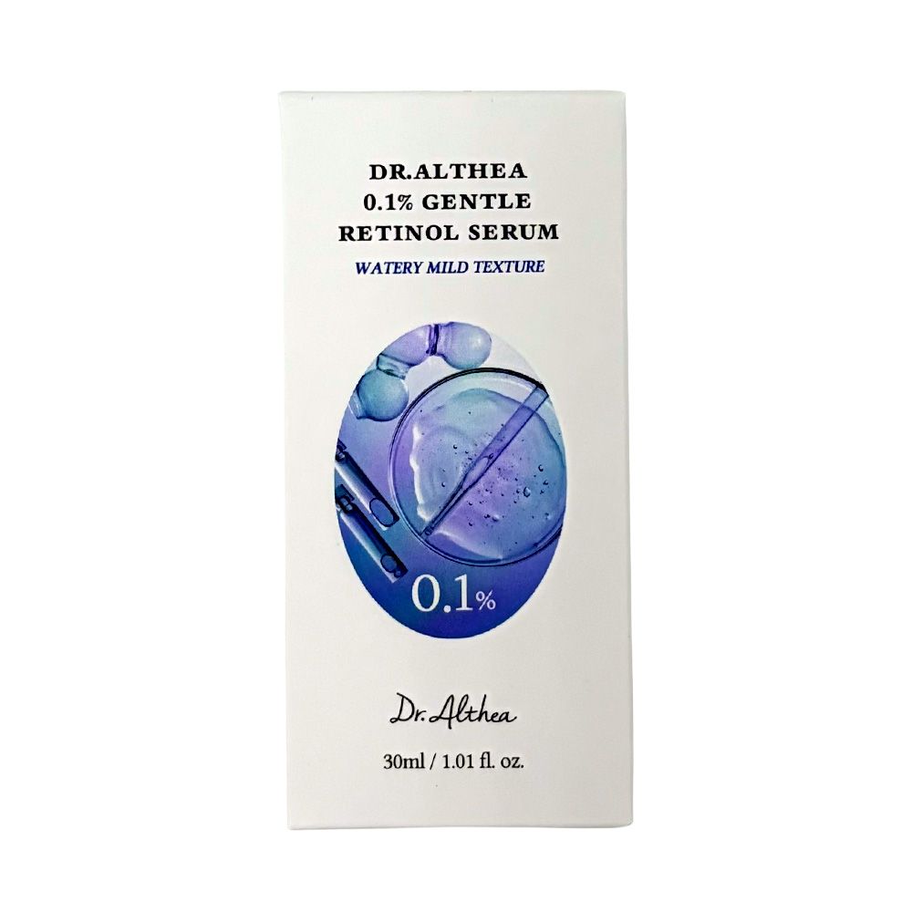Emballage du sérum au rétinol doux Dr. Althea 0,1% avec pipette et échantillon.