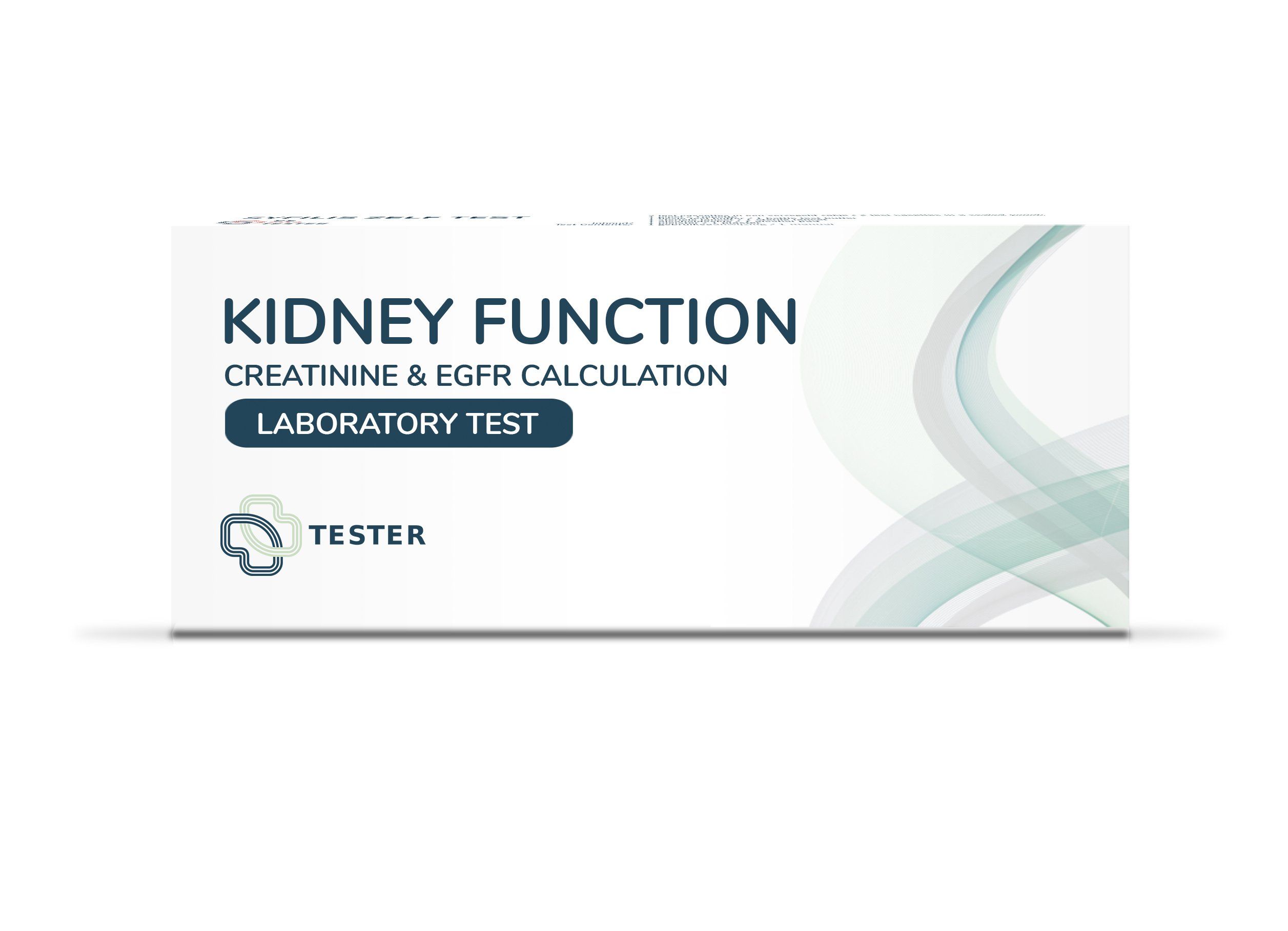 Boîte de test de laboratoire pour la fonction rénale. Inscription : Fonction rénale, calcul de la créatinine et du DFG, test de laboratoire. Marque : Tester.