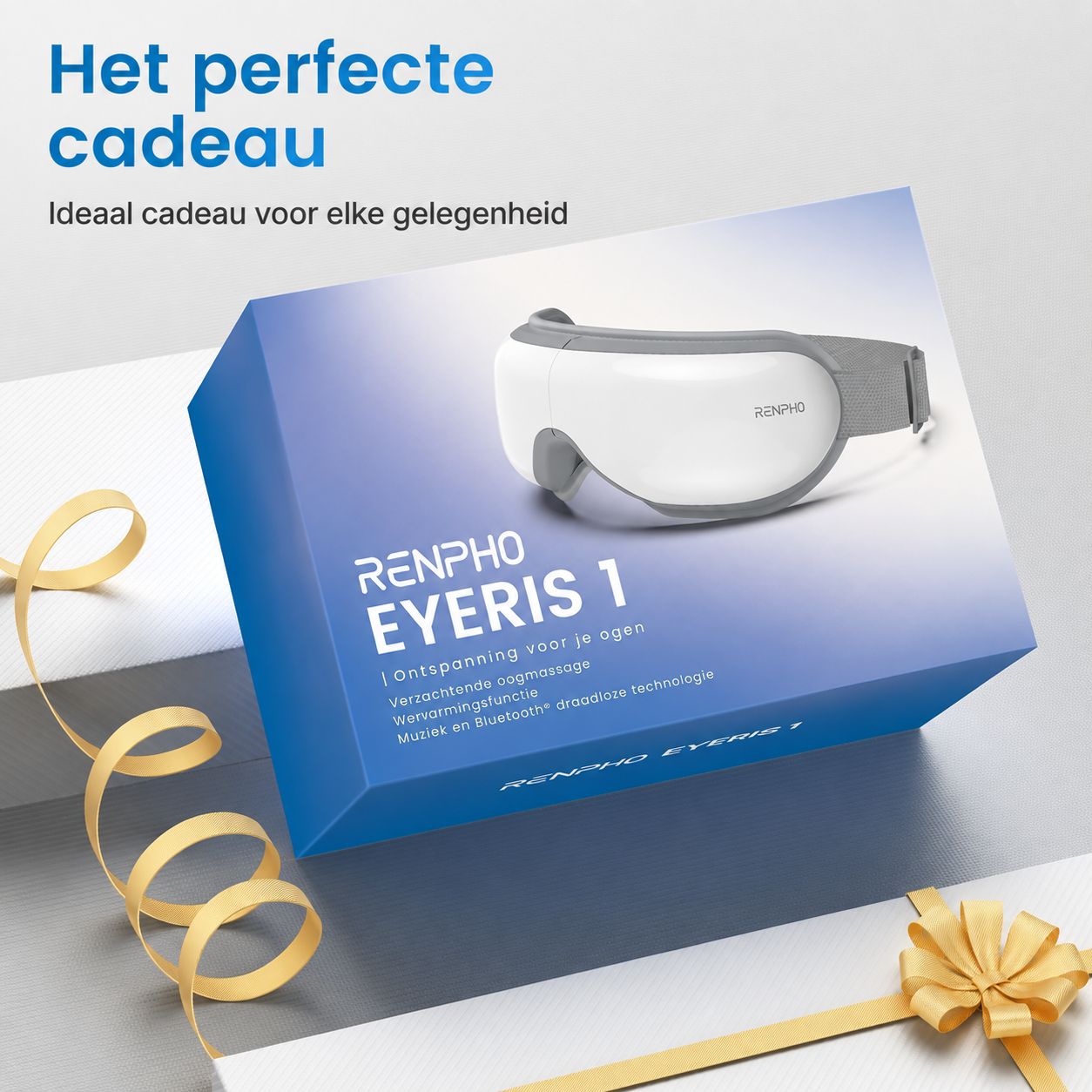 RENPHO EYERIS 1 oogmassageapparaat wit en grijs met verwarmingsfunctie en Bluetooth.