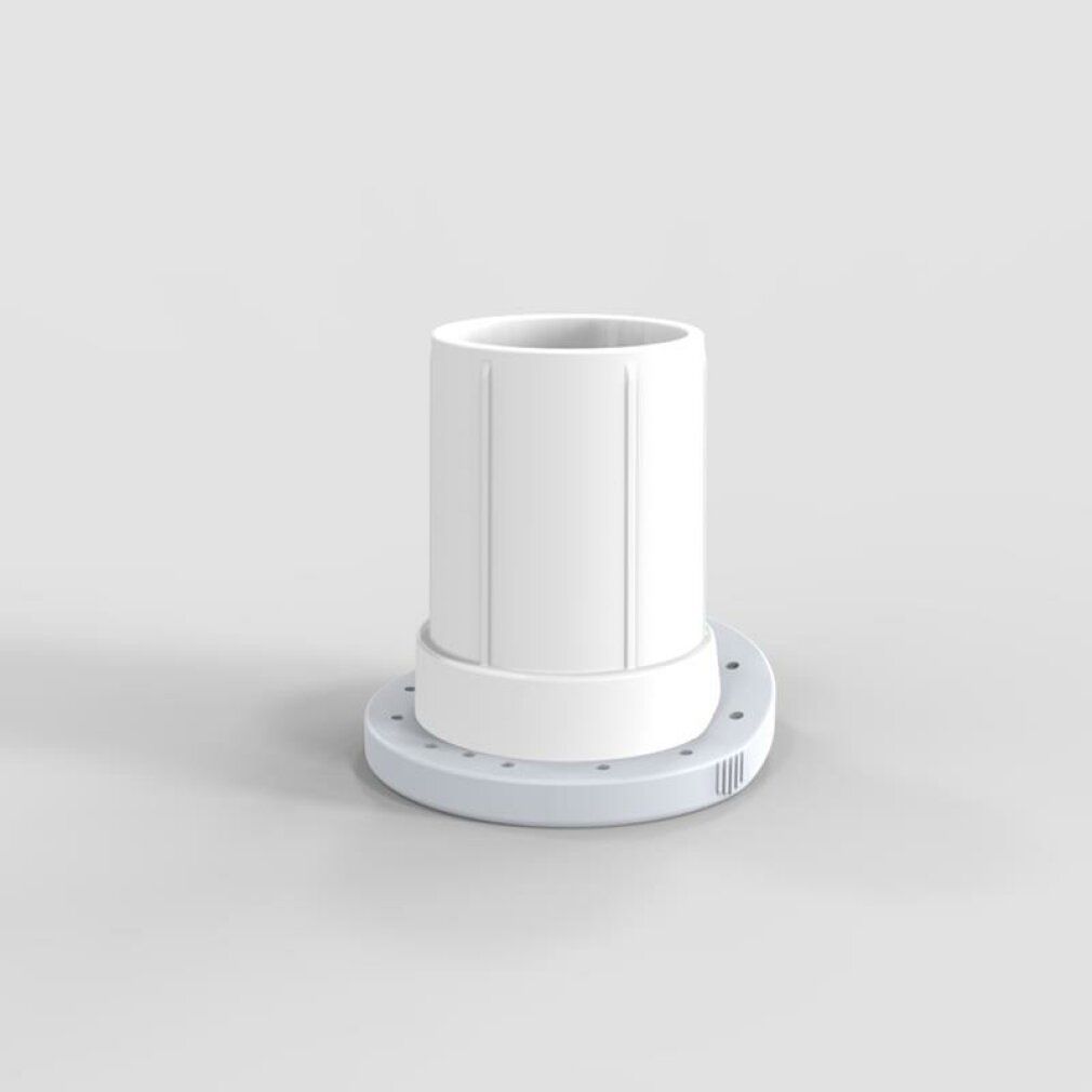 Insert cylindrique blanc avec tige rainurée et base grise perforée.