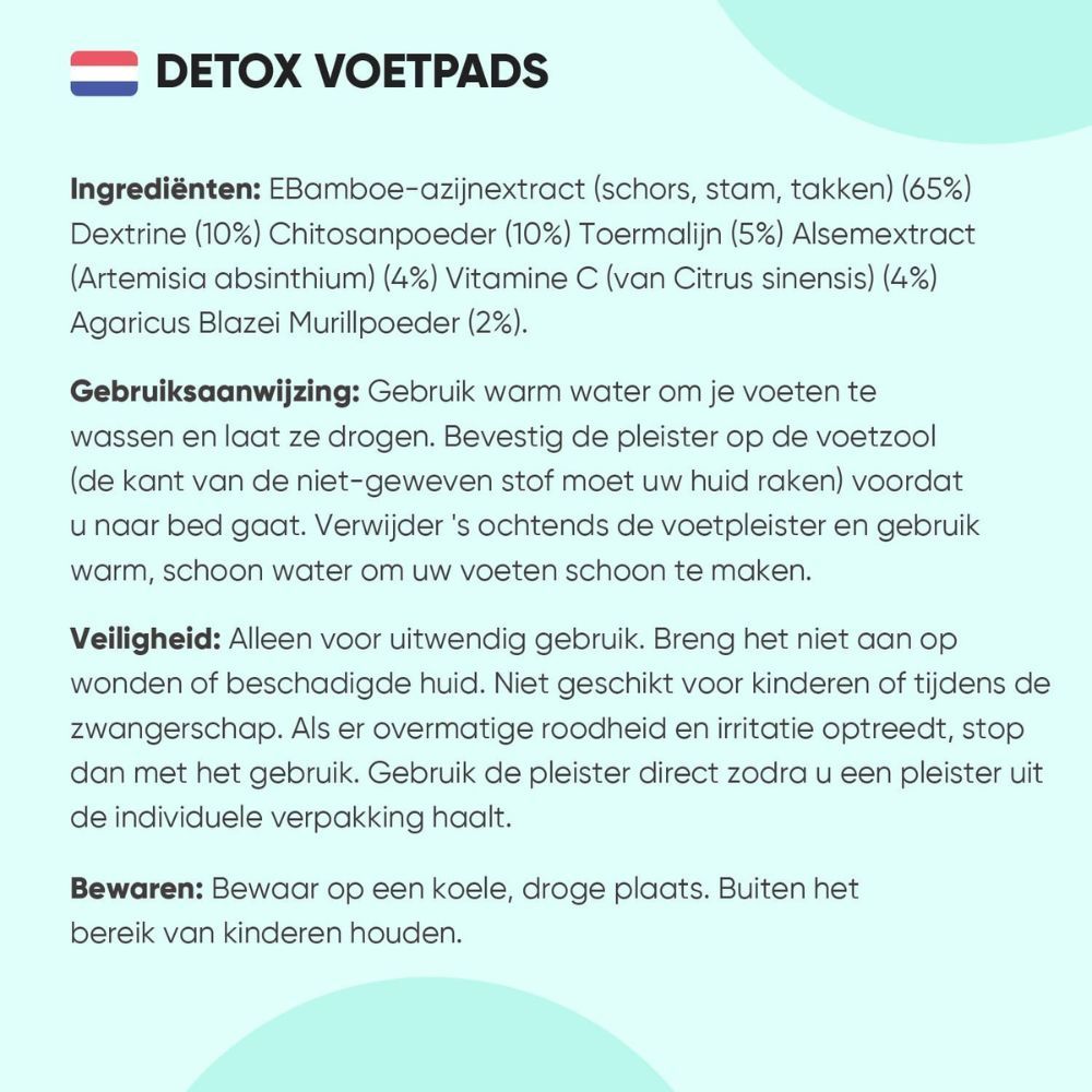 WeightWorld Detox Voetpads. Productafbeelding met ingrediënten: bamboe, sinaasappel, alsem. 30 pleisters, eenvoudig gebruik.