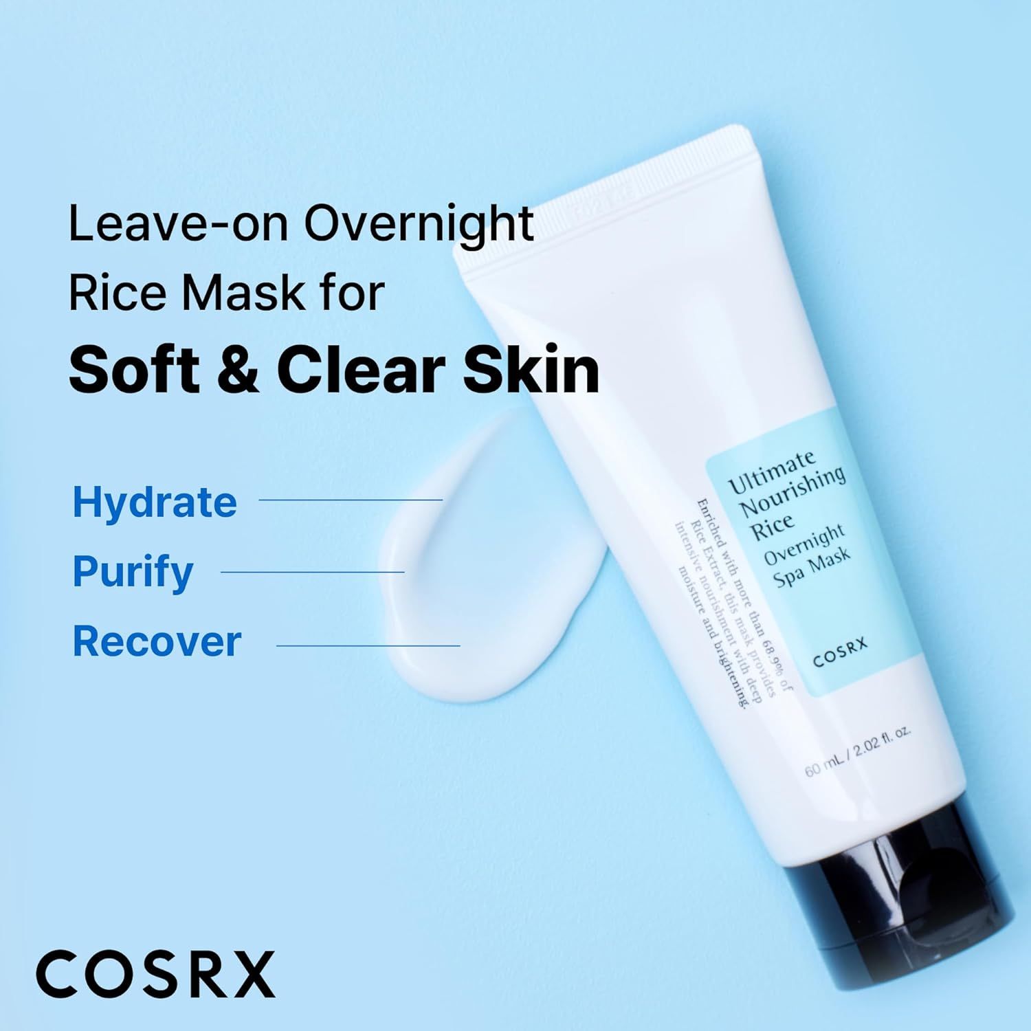 Masque de nuit COSRX au riz pour une peau douce et nette. Hydrate, purifie, régénère.