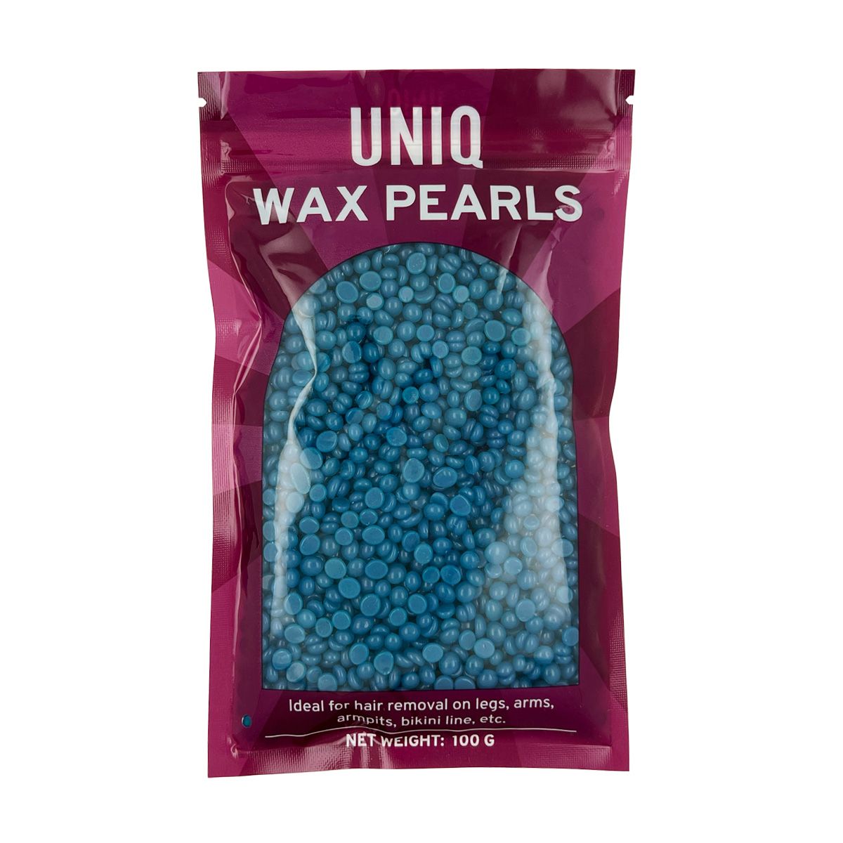 Verpakking UNIQ WAX PEARLS, 100g, blauwe parels.