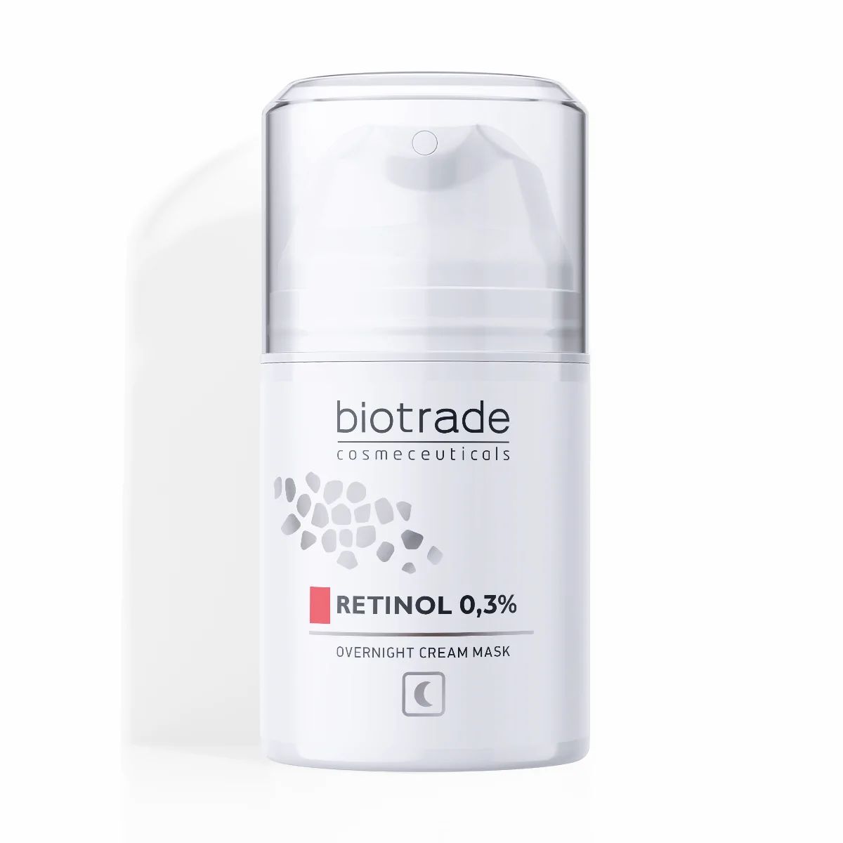 Flacon blanc Biotrade, Retinol 0,3% et masque de nuit.