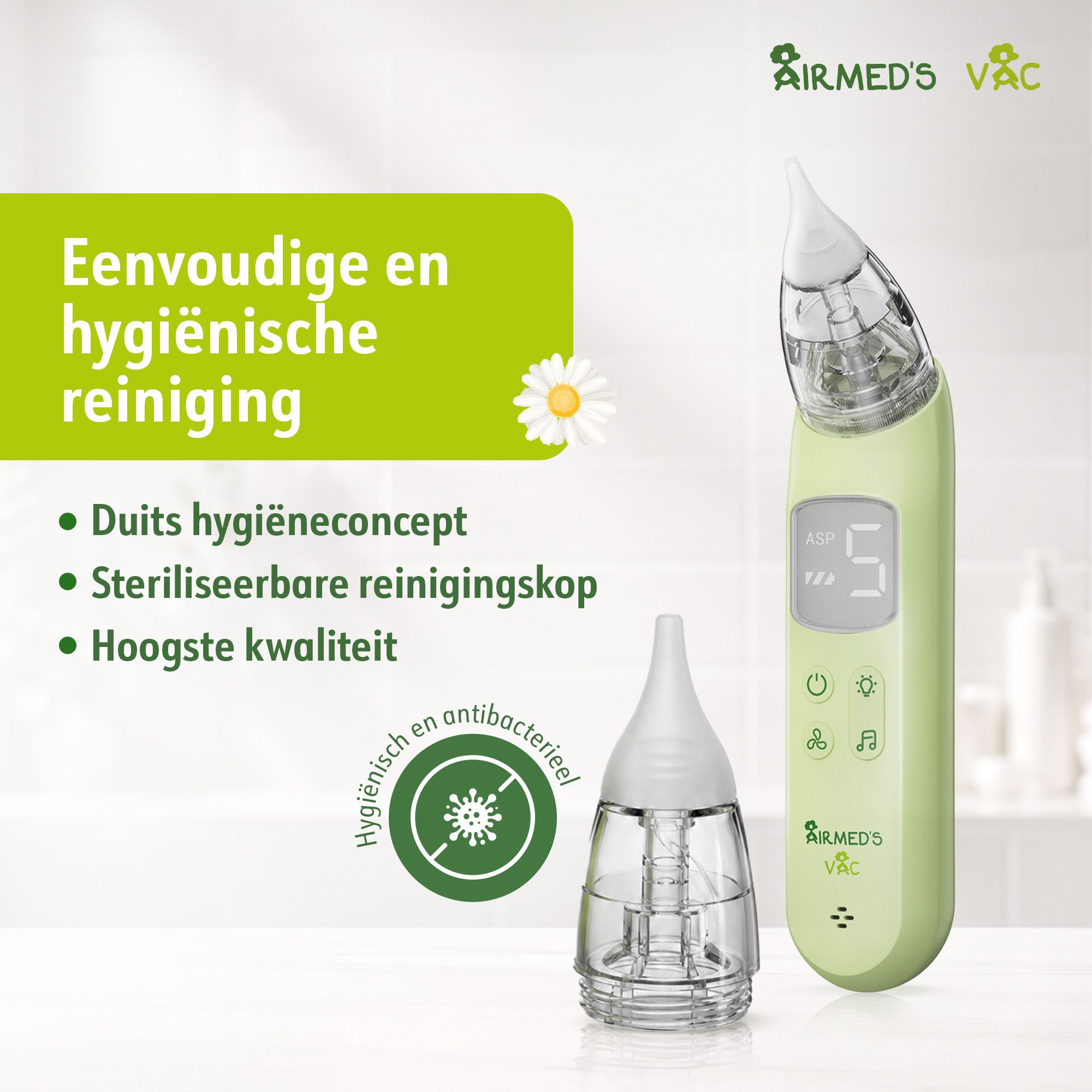 Neusreiniger met digitaal display en bedieningsknoppen.