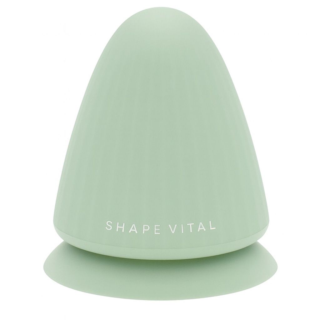Lichtgroen, kegelvormig product met afgeronde basis. "SHAPE VITAL" staat erop.